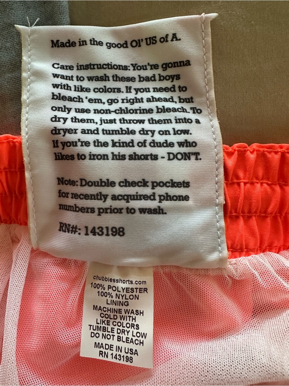 Men’s chubbies Coral Swim Trunks with Teal Accent - Picture 4 of 4